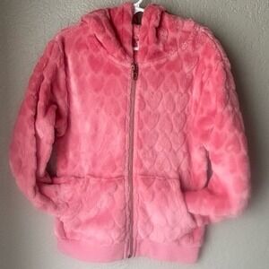 Real Love Girl's 6X Pink Fleece Hooded Zip-up Jacket with heart's‎ designed